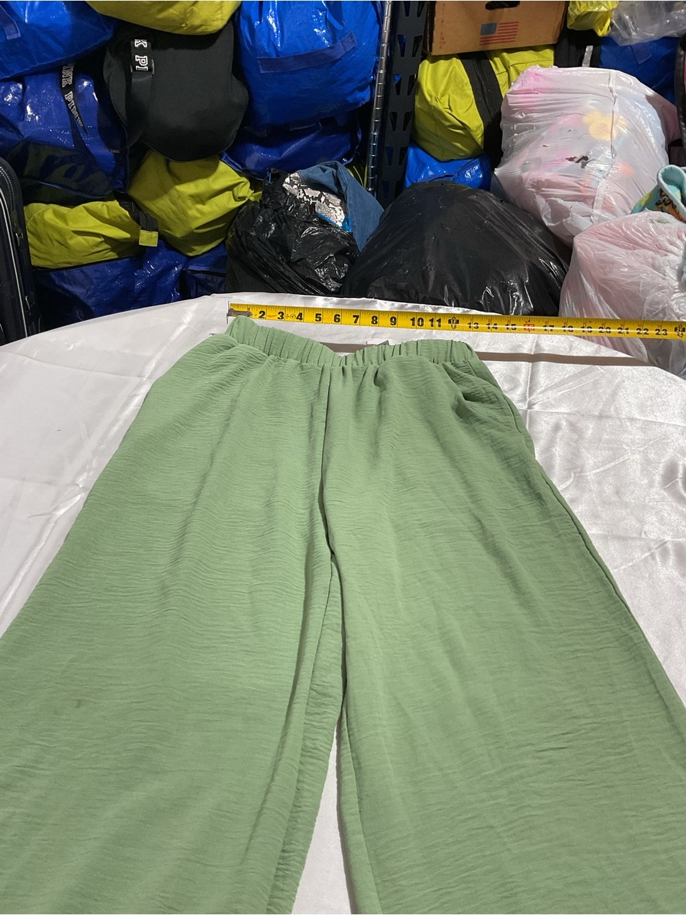Wide-Leg Sage Green Women's Pants with Elastic Waist